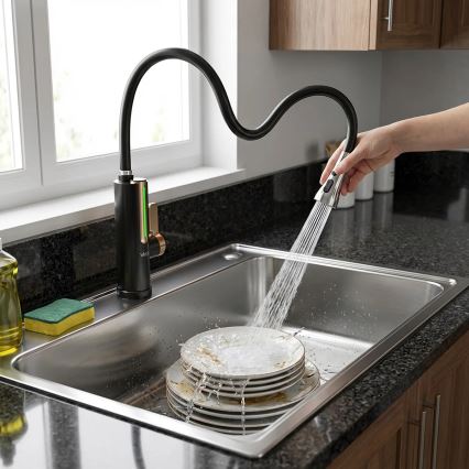 Scaldacqua istantaneo a flusso con display LED 3000W/230V IPX4 nero/oro