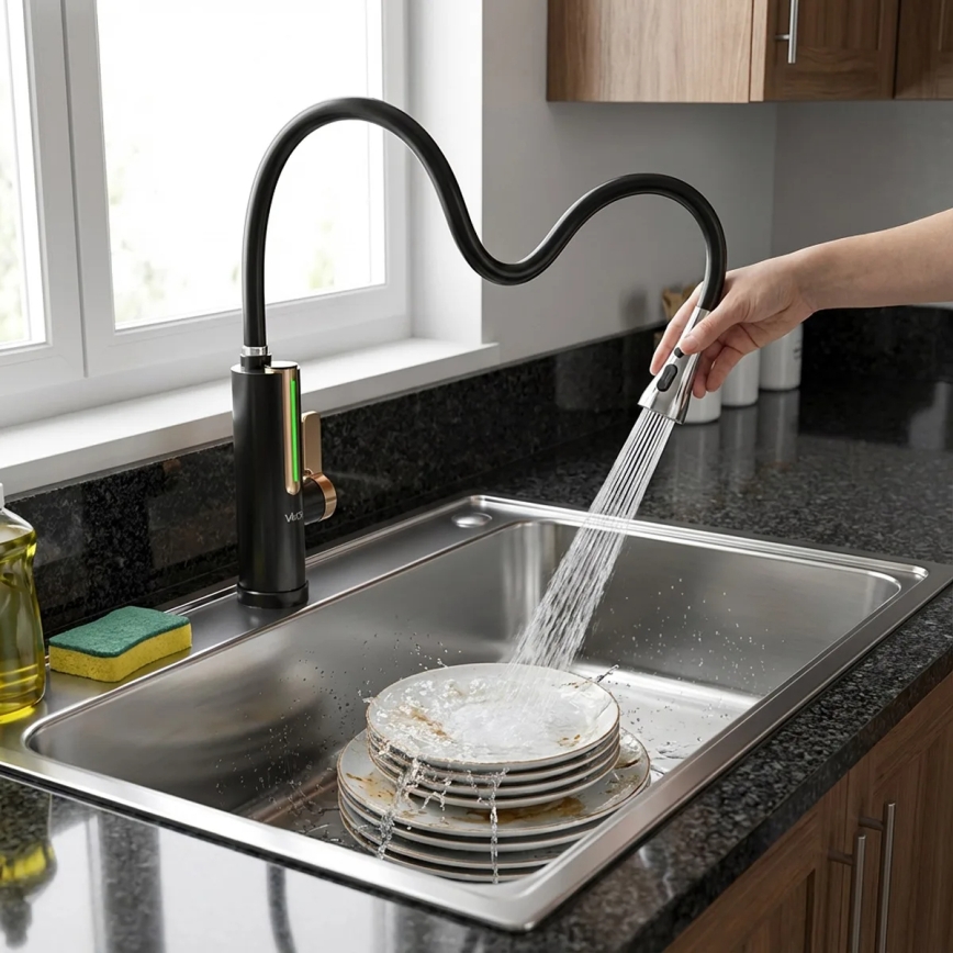 Scaldacqua istantaneo a flusso con display LED 3000W/230V IPX4 nero/oro