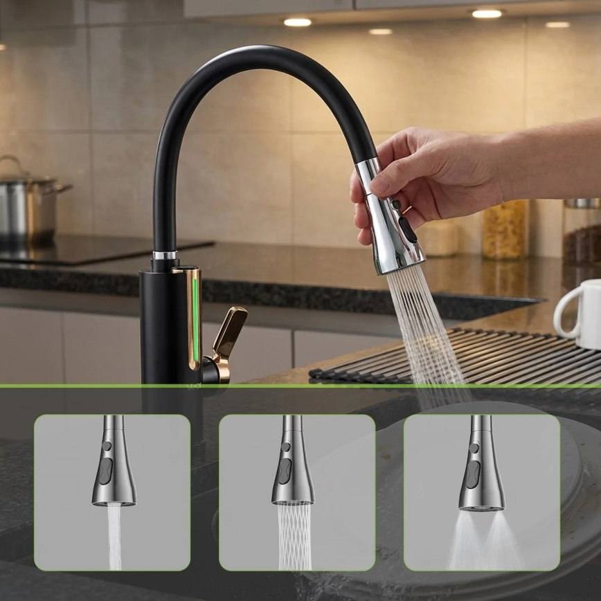 Scaldacqua istantaneo a flusso con display LED 3000W/230V IPX4 nero/oro