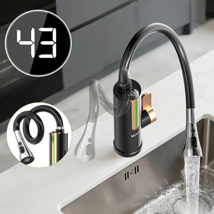 Scaldacqua istantaneo a flusso con display LED 3000W/230V IPX4 nero/oro