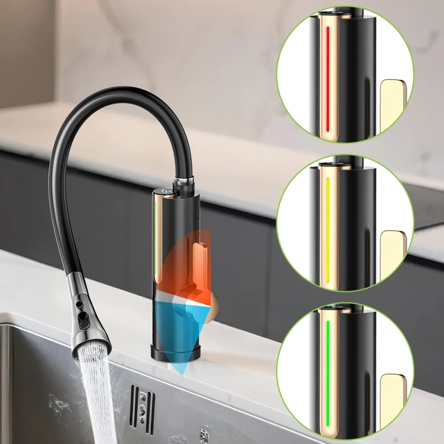 Scaldacqua istantaneo a flusso con display LED 3000W/230V IPX4 nero/oro