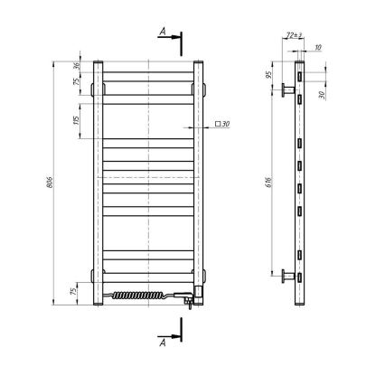 Scaldasalviette a pioli per bagno AVANGARD con termostato, 251 W / 230 V, 80,6 cm, IP44, bianco, sinistro