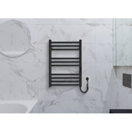 Scaldasalviette a scala da bagno HF GREENWICH 100W/230V 57x43 cm, nero, attacco destro, a tubi rotondi