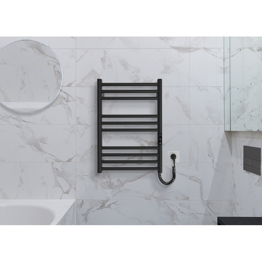 Scaldasalviette a scala da bagno HF GREENWICH 100W/230V 57x43 cm, nero, attacco destro, a tubi rotondi