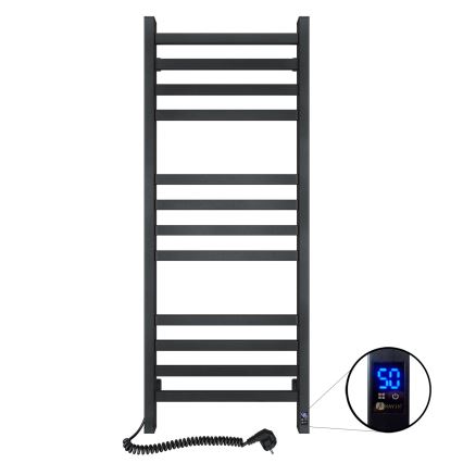 Scaldasalviette a scala per bagno con termostato AVANGARD 227W 120x48cm nero, attacco a sinistra