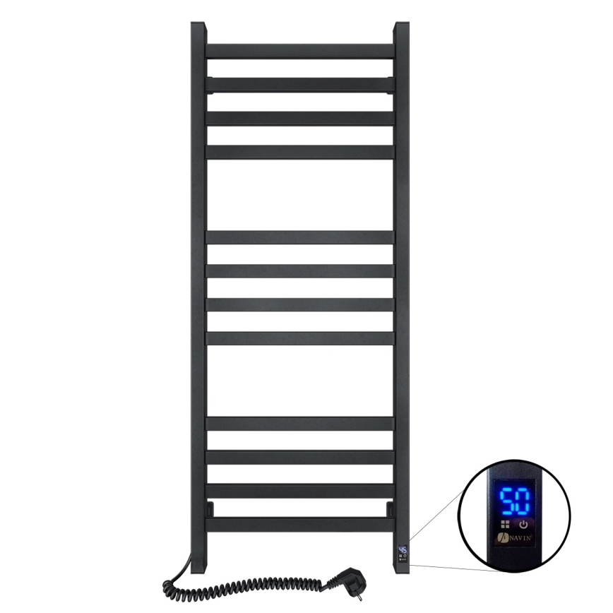 Scaldasalviette a scala per bagno con termostato AVANGARD 227W 120x48cm nero, attacco a sinistra
