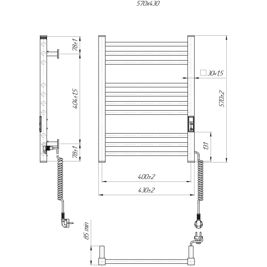 Scaldasalviette a scala per bagno HF DERBY 100W/230V 57x43 cm, bianco, lato destro