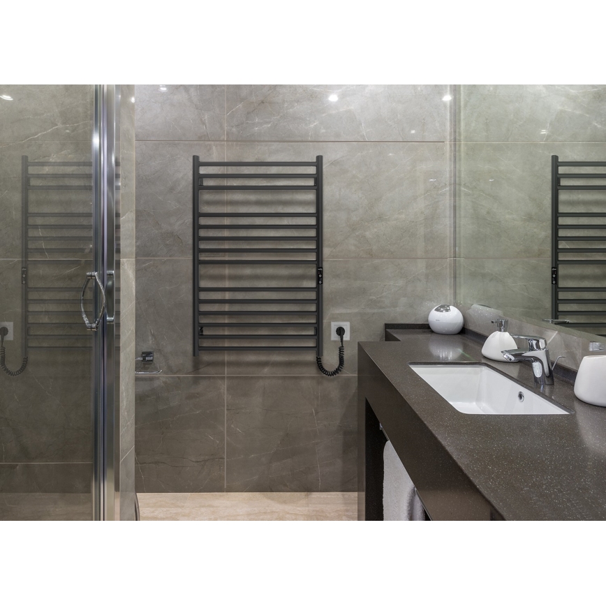 Scaldasalviette a scala per bagno HF GREENWICH 170W/230V 77x53 cm, nero, lato destro, tubi rotondi
