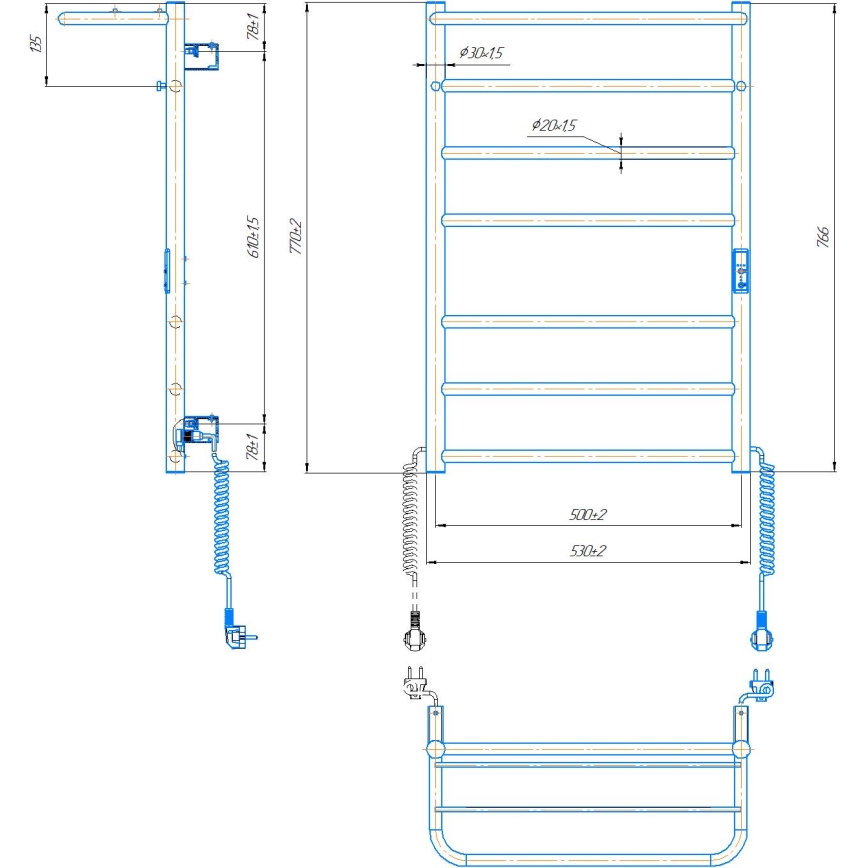 Scaldasalviette a scala per bagno HOME 95W/230V 77x53 cm acciaio inox/cromato destro