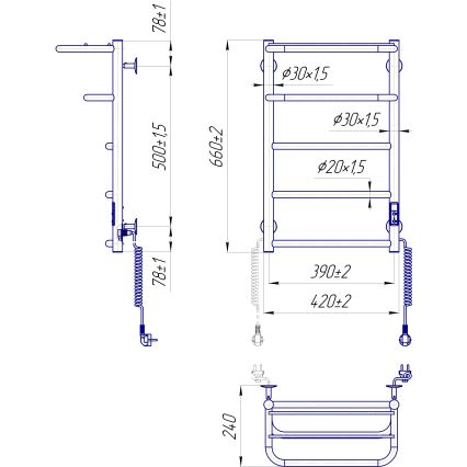 Scaldasalviette a scala per bagno HOTEL 75W/230V 66x42 cm, acciaio inossidabile/nero, lato destro