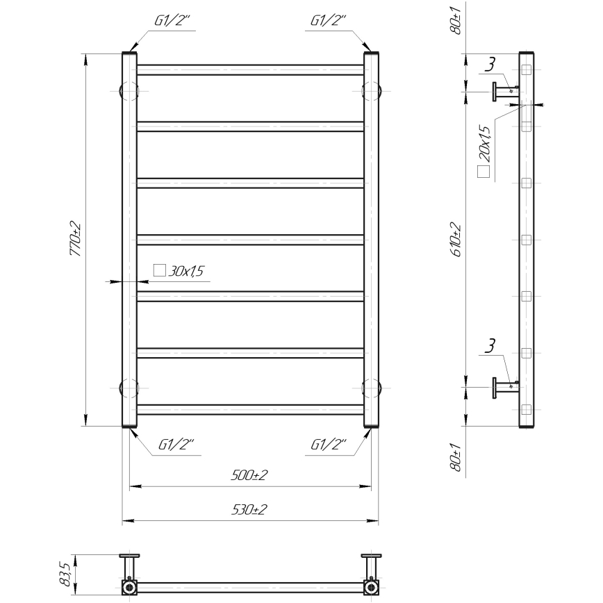 Scaldasalviette a scala per bagno INOX TOKIO 161W/230V 77x53 cm acciaio inox/cromo lucido