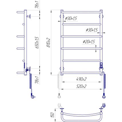 Scaldasalviette a scala per bagno LUX 105W/230V 81x52 cm in acciaio inox, finitura antracite, collegamento lato destro