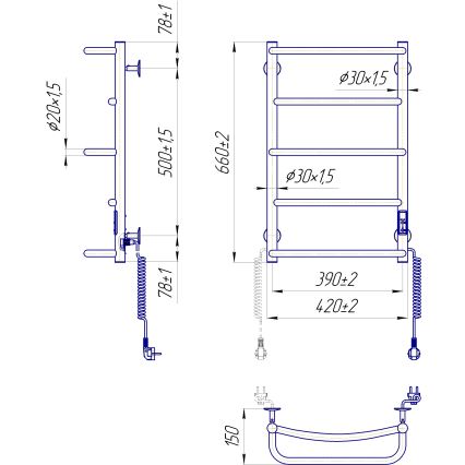 Scaldasalviette a scala per bagno LUX 65W/230V 66x42 cm acciaio inox/antracite, lato destro