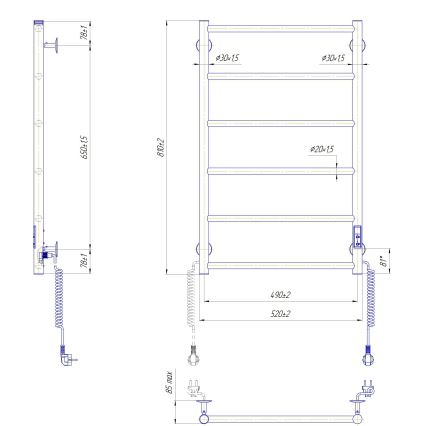 Scaldasalviette a scaletta CLASSIC 110W/230V 81x52 cm inox/antracite, attacco destro