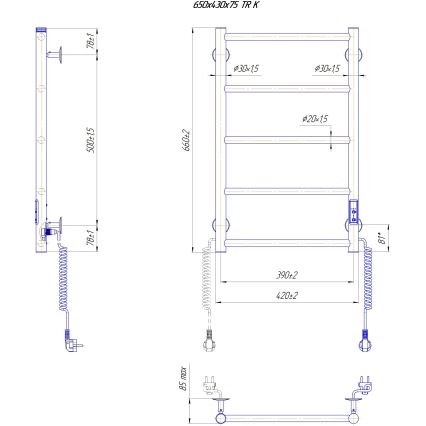 Scaldasalviette a scaletta per bagno CLASSIC 65W/230V 66x42 cm acciaio inossidabile/bianco lato destro