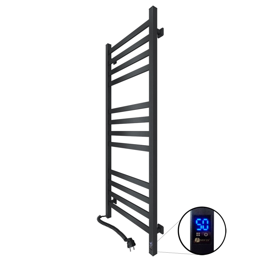 Radiatore scaldasalviette da bagno con termostato AVANGARD 459W/230V 120,6 cm IP44 nero profilo quadrato sinistro