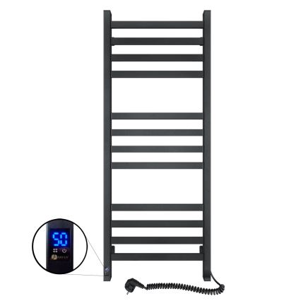 Scaldasalviette da bagno AVANGARD con termostato — 459 W / 230 V, 120,6 cm, IP44, nero, destro, profilo quadrato
