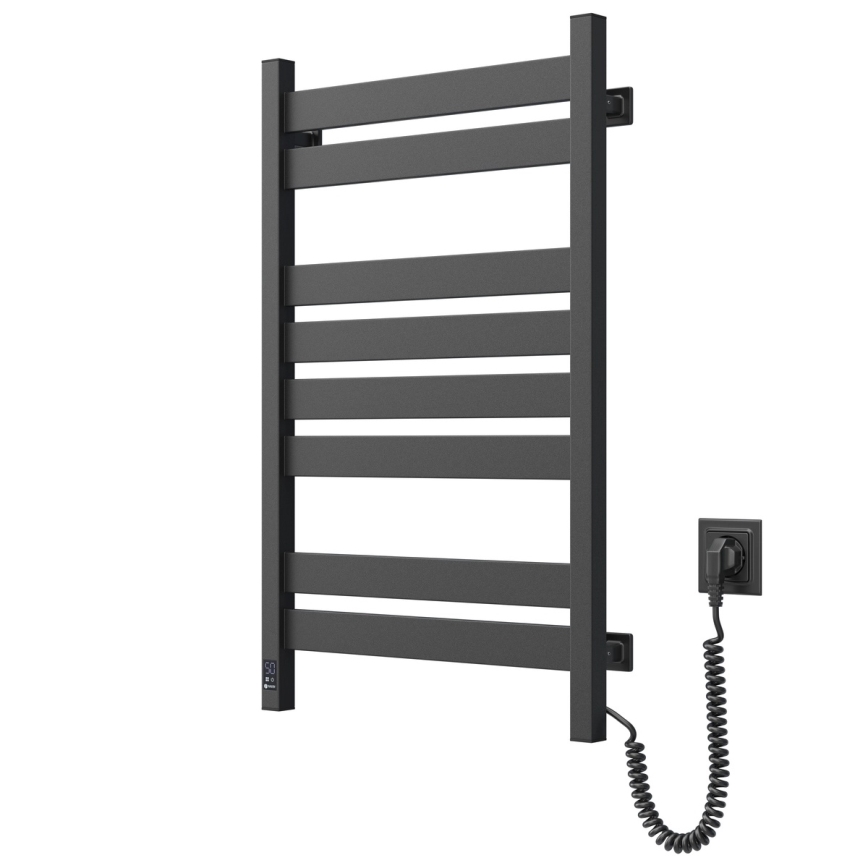 LARGO 432W/230V Scaldasalviette da bagno a scaletta quadrato da 80,6 cm con termostato, IP44, nero, lato destro