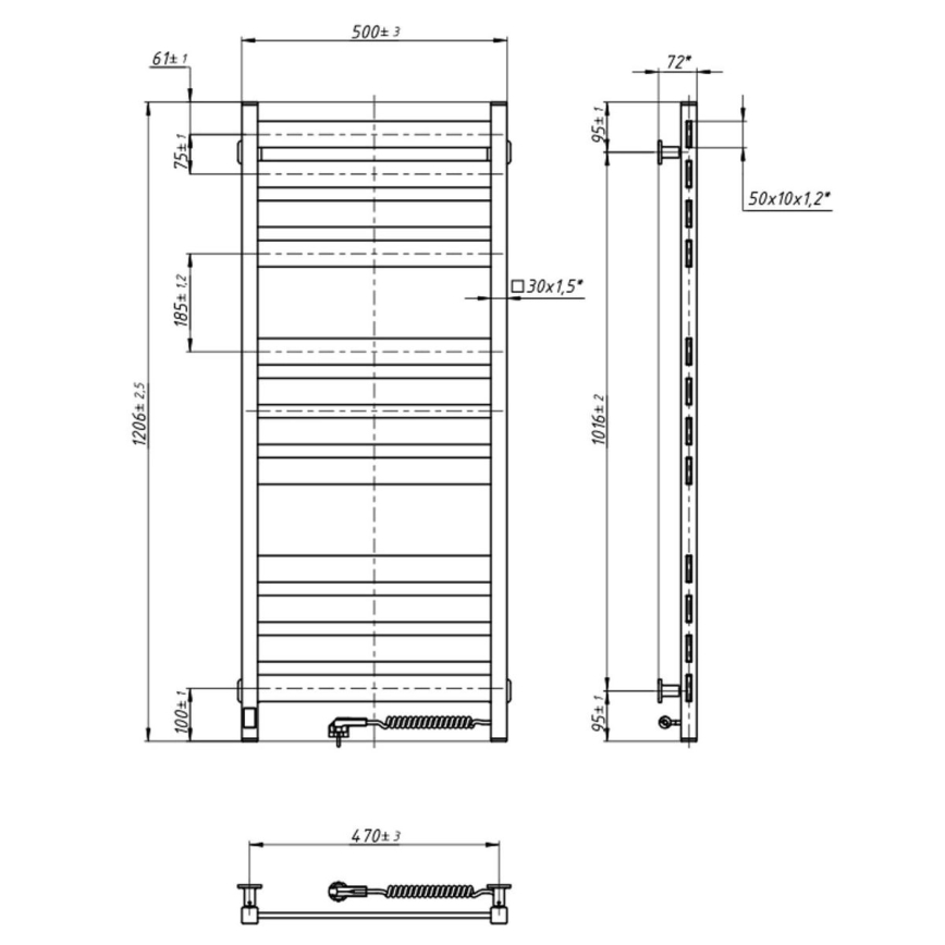 Scaldasalviette da bagno a scaletta con termostato LARGO 541W/230V 120,6 cm IP44 nero profilo quadrato destro