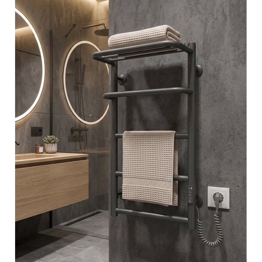 Scaldasalviette da bagno a scala HOTEL 75W/230V 66x42 cm acciaio inox/antracite lato destro