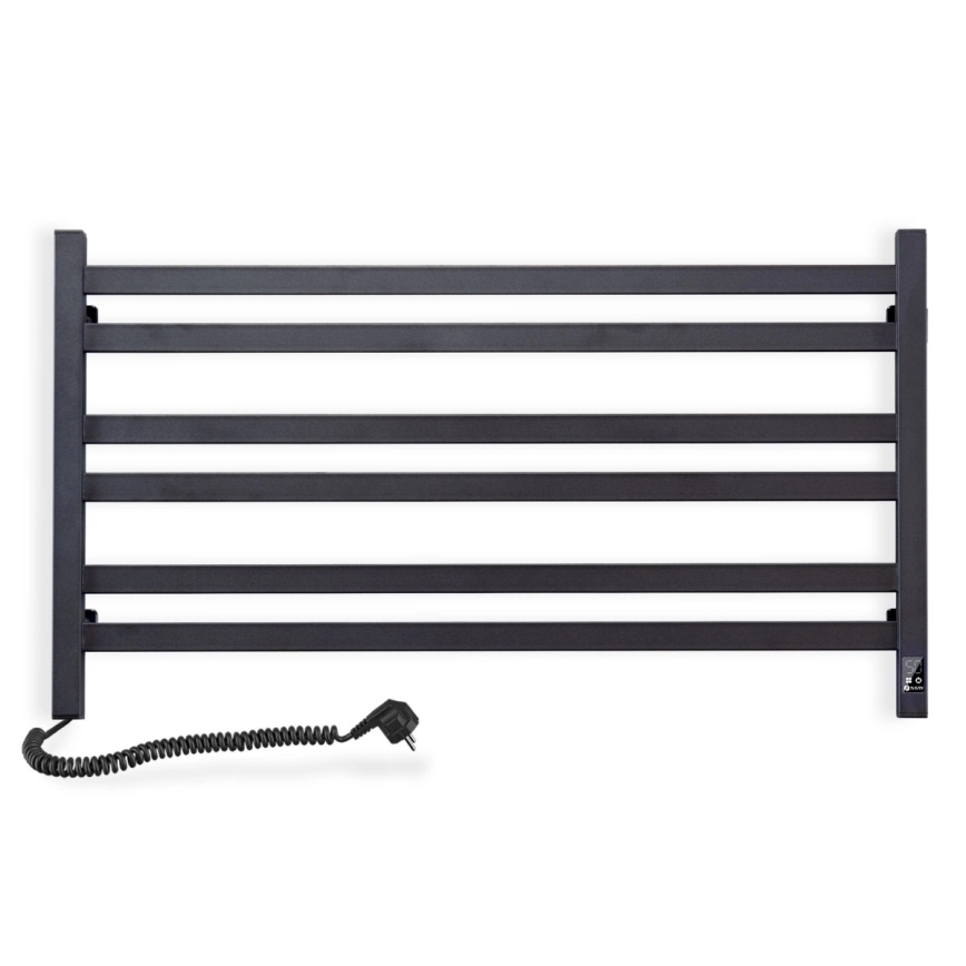 Radiatore scaldasalviette a scala per bagno AVANGARD con termostato, 316 W / 230 V, 50,6 cm, IP44, nero, sinistro, profilo quadrato