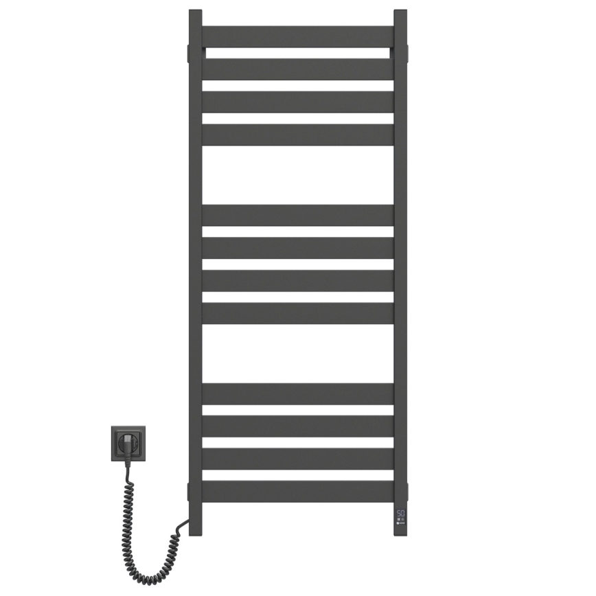 LARGO 541 W/230 V Scala da bagno Scaldasalviette con termostato, 120,6 cm, IP44, Nero, Sinistra, Profilo quadrato