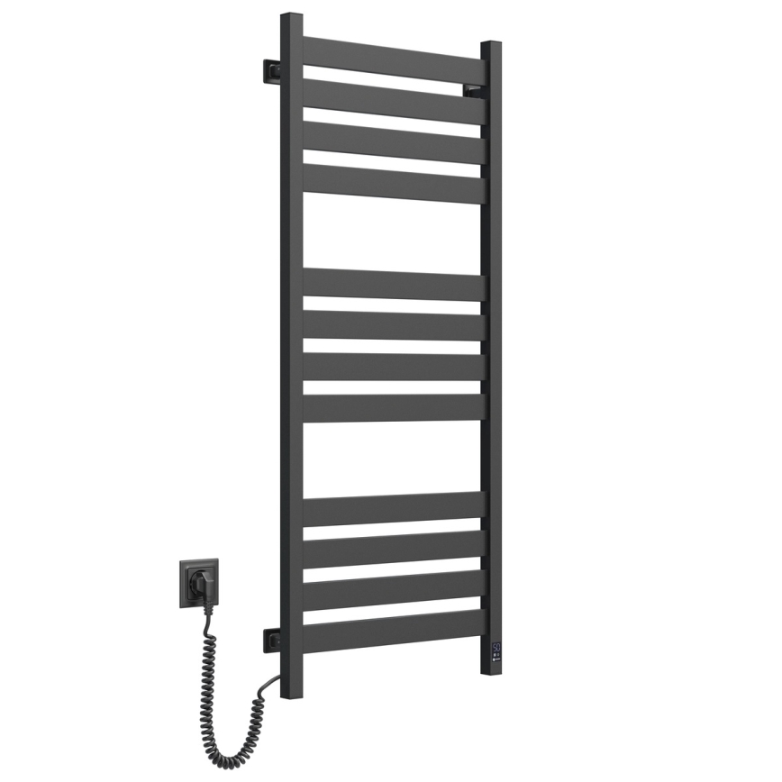 LARGO 541 W/230 V Scala da bagno Scaldasalviette con termostato, 120,6 cm, IP44, Nero, Sinistra, Profilo quadrato