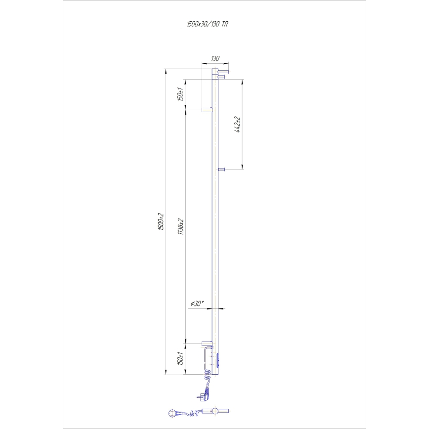 Scaldasalviette da bagno RAY 35W/230V 150x30 cm IP44 acciaio inox/nero