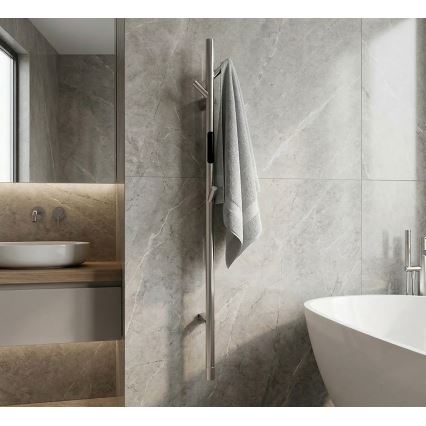 Scaldasalviette elettrico a barra 118 cm, 30 W, in acciaio inox