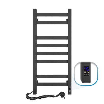 Scaldasalviette elettrico con termostato AVANGARD 105W 80x36 cm, nero, lato sinistro