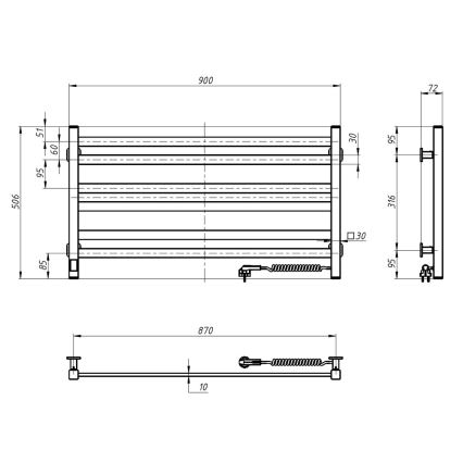 Scaldasalviette elettrico con termostato AVANGARD 181W 50x90 cm nero destro