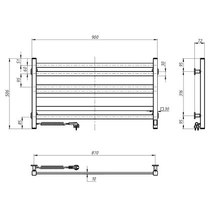 Scaldasalviette elettrico con termostato AVANGARD 181W 50x90 cm, nero, lato sinistro