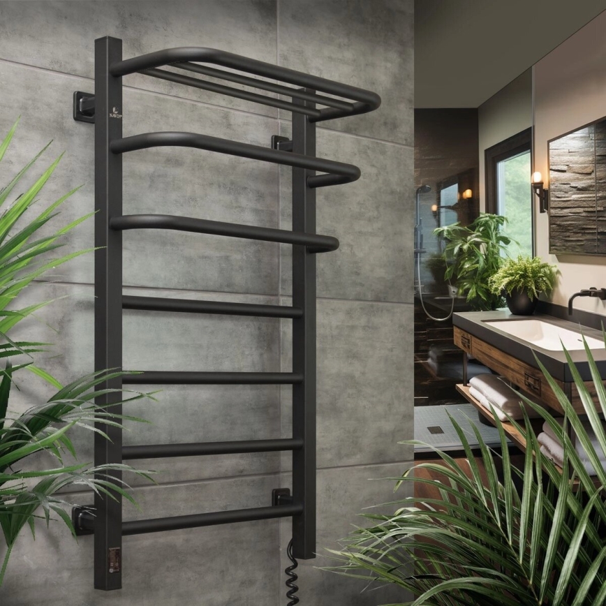 Scaldasalviette elettrico con termostato FORTIS 155 W 80×48 cm, nero, lato destro