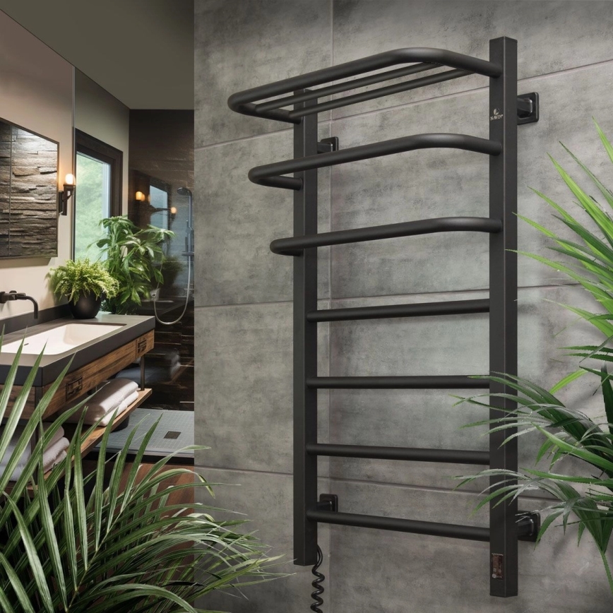 Scaldasalviette elettrico con termostato FORTIS 155W 80x48 cm nero, lato sinistro
