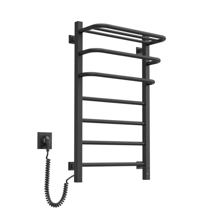 Scaldasalviette elettrico con termostato FORTIS 155W 80x48 cm nero, lato sinistro