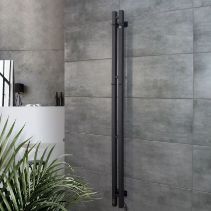 Scaldasalviette elettrico con termostato SILOUETTE 106 W 150x9 cm, nero, lato destro