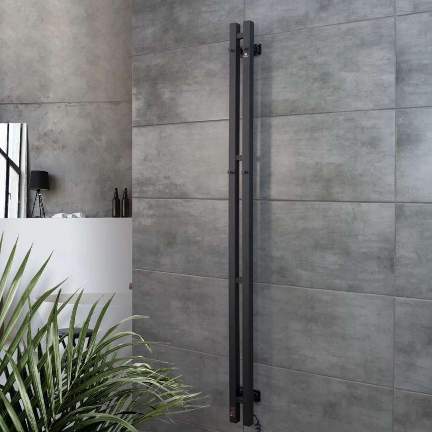 Scaldasalviette elettrico con termostato SILOUETTE 106 W 150x9 cm, nero, lato destro
