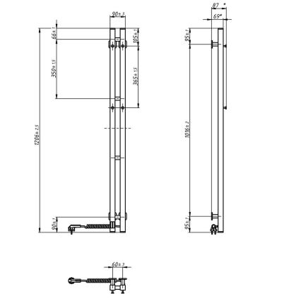 Scaldasalviette elettrico con termostato SILOUETTE 70W 120x9 cm nero destro