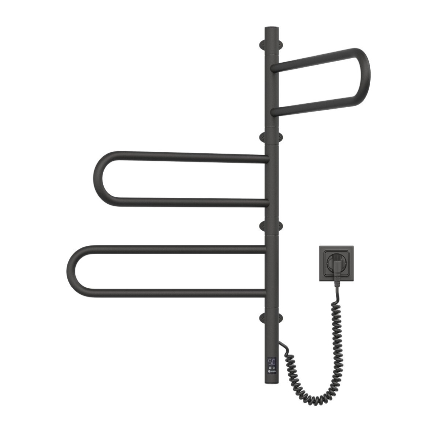 Scaldasalviette elettrico girevole con termostato FOUETTE 120W 80x49 cm nero