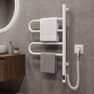 Scaldasalviette elettrico girevole con termostato FOUETTE 60W 65x49 cm bianco