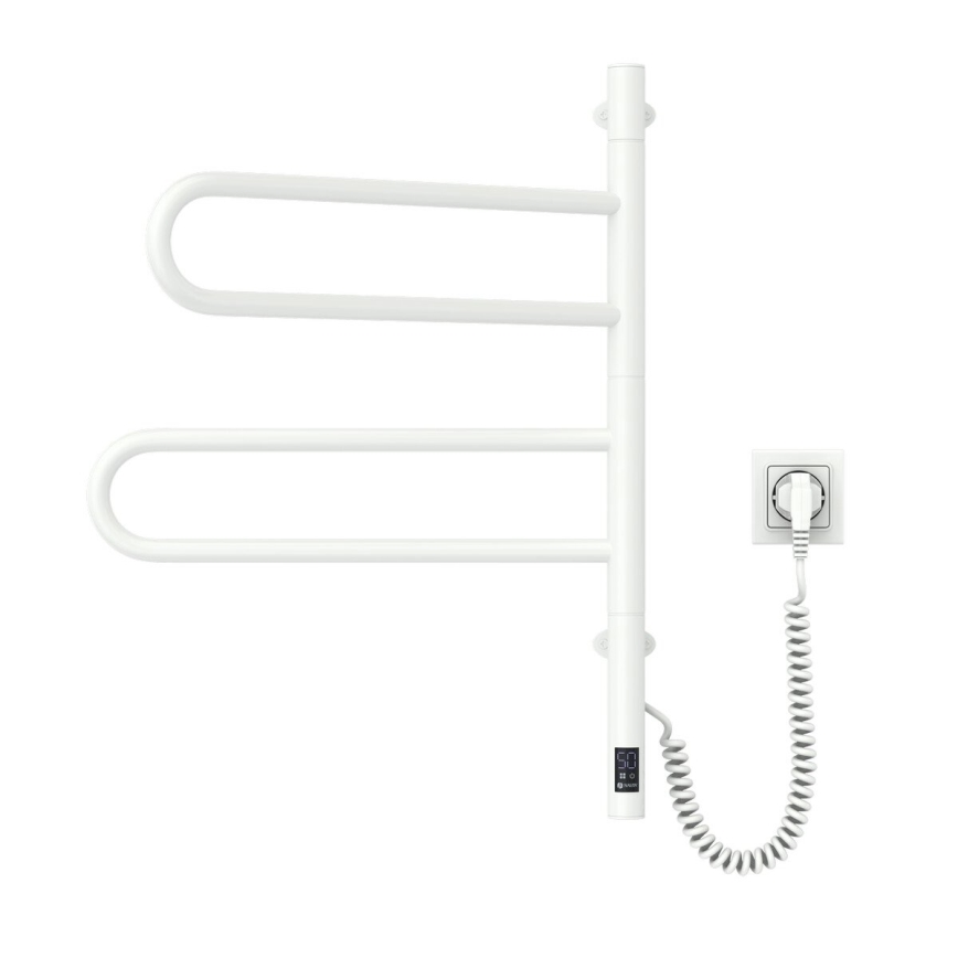 Scaldasalviette elettrico girevole con termostato FOUETTE 60W 65x49 cm bianco