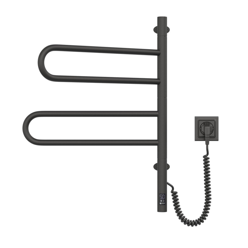 Scaldasalviette elettrico girevole con termostato FOUETTE 60W 65x49 cm  nero