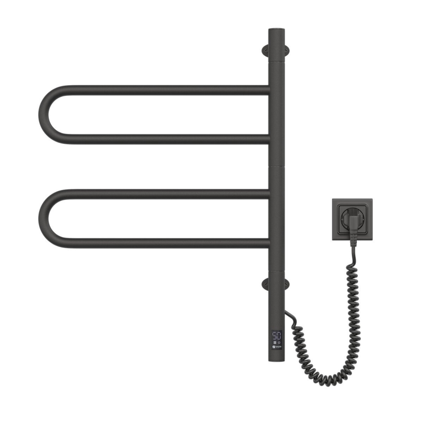 Scaldasalviette elettrico girevole con termostato FOUETTE 60W 65x49 cm  nero