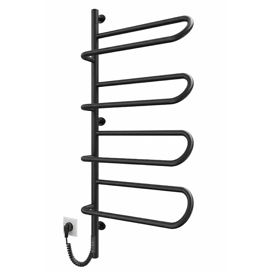 Scaldasalviette elettrico girevole ELECTRA 120W/230V 100x44,5 cm inox/nero, lato sinistro