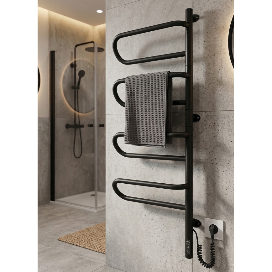 Scaldasalviette elettrico girevole ELECTRA 120W/230V 102,5x44,5 cm inox/nero destro