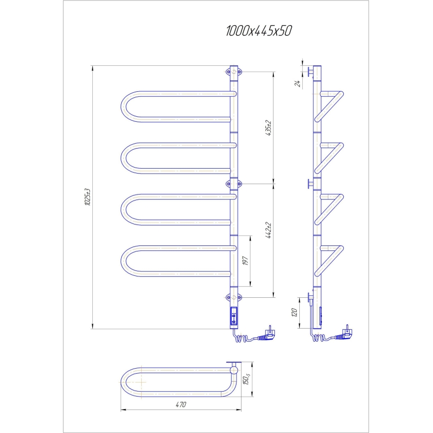 Scaldasalviette elettrico orientabile ELECTRA 120W/230V 102,5x44,5 cm inox/cromo destro