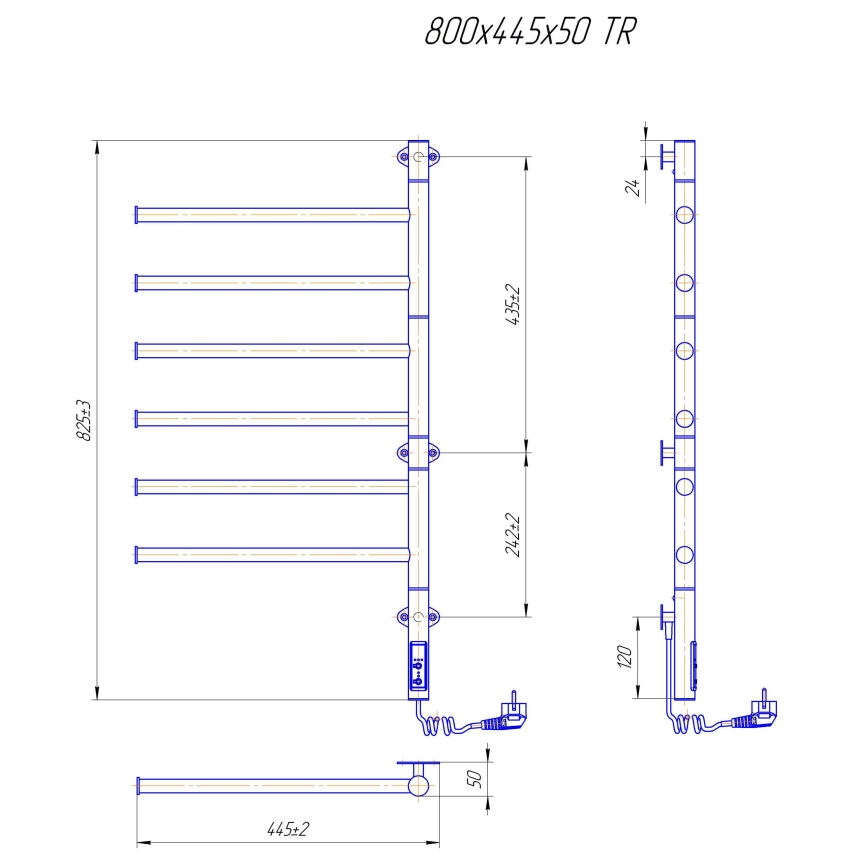 Scaldasalviette elettrico girevole VEER 80W/230V 82,5x44,5 cm acciaio inox/nero