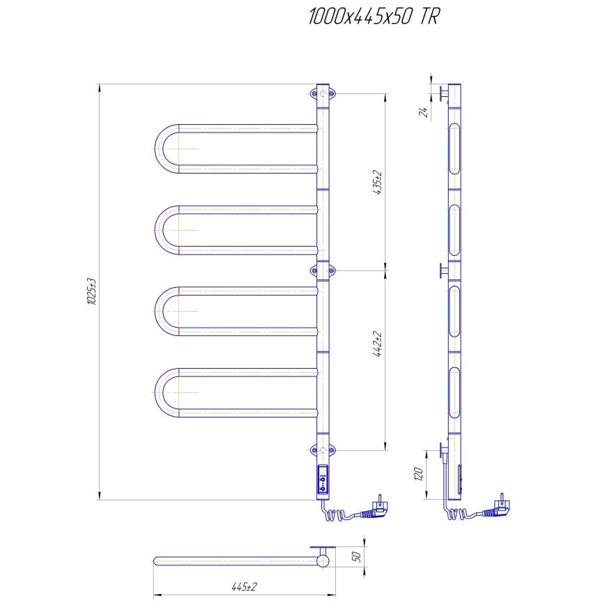 Scaldasalviette elettrico girevole TRISTAR 105W/230V 102,5x44,5 cm IP44 acciaio inox/nero