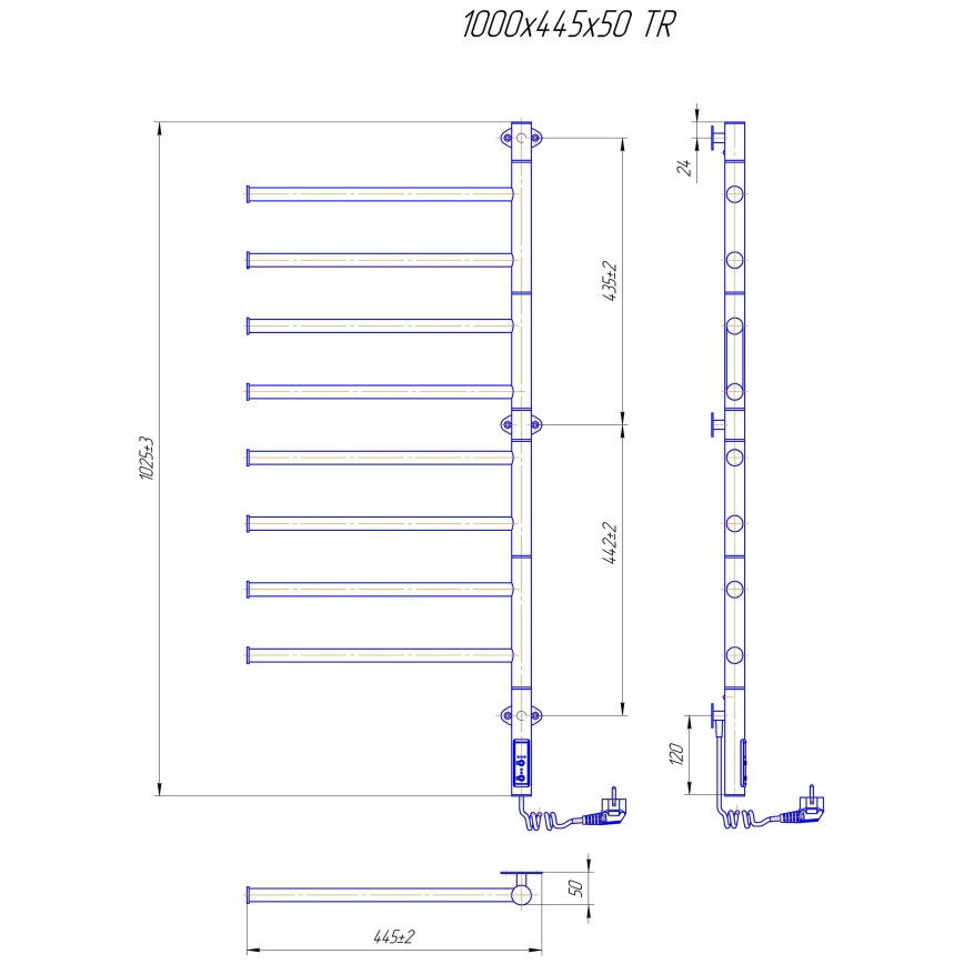 Scaldasalviette elettrico girevole VEER 95W/230V, 102,5 x 44,5 cm, in acciaio inox con finitura cromo lucido