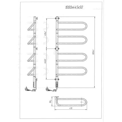 Scaldasalviette elettrico girevole ELECTRA 120W/230V 102,5x47,5 cm in acciaio inox/cromo lato sinistro